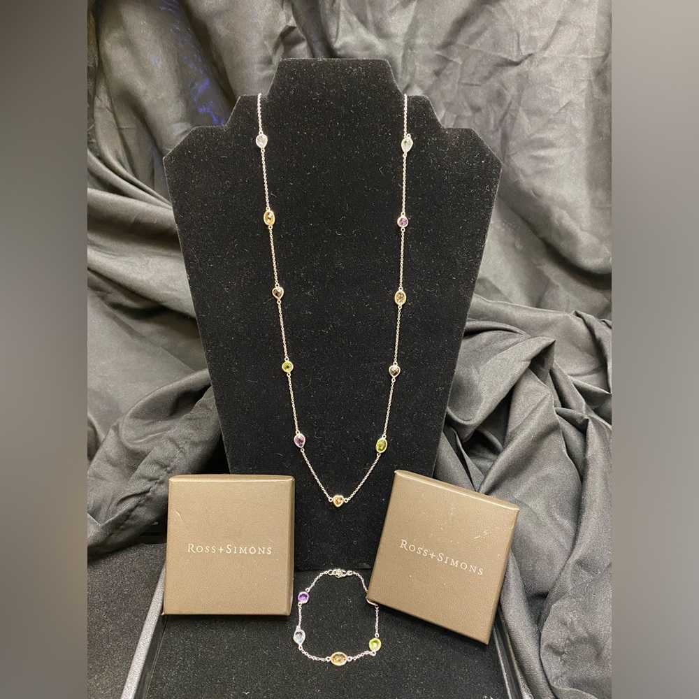 Ross and Simons Sterling Silver Multi-Gem Necklace (30in) and Bracelet